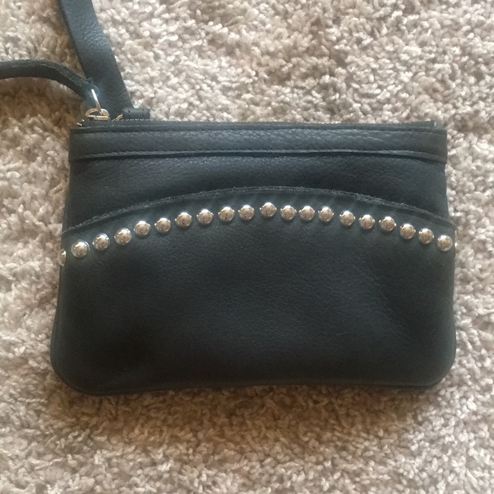 Black Leather Studded Wristlet Purse